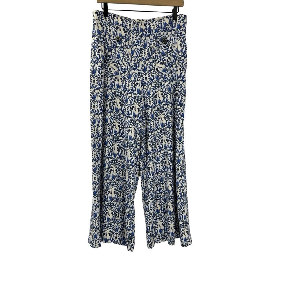 Anthropologie Maeve Linen Bird Printed Palazzo Wide Leg Pants Sz 10 Tall - Picture 4 of 9
